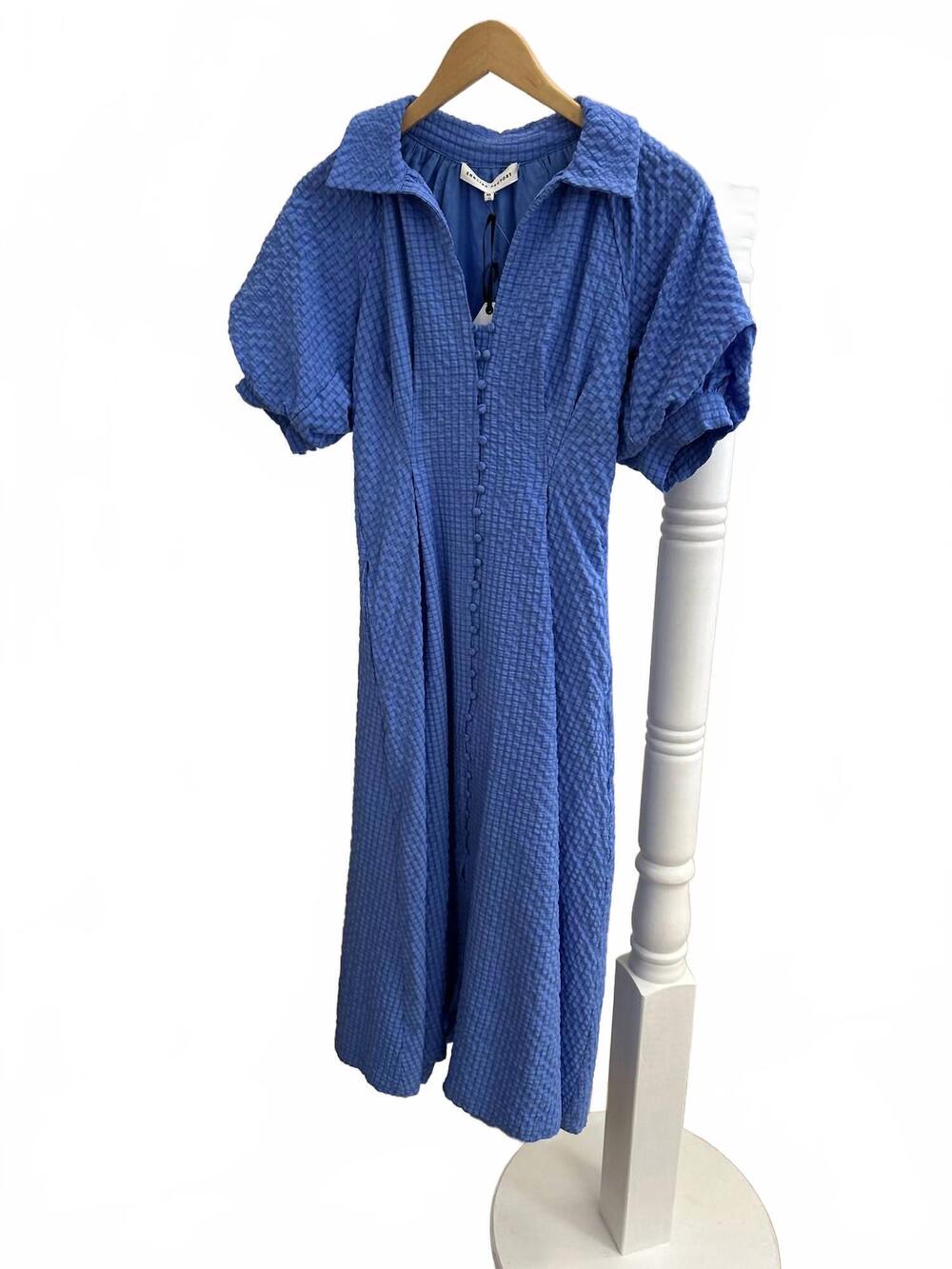NEW ENGLISH FACTORY women's shirt midi dress in cobalt blu
